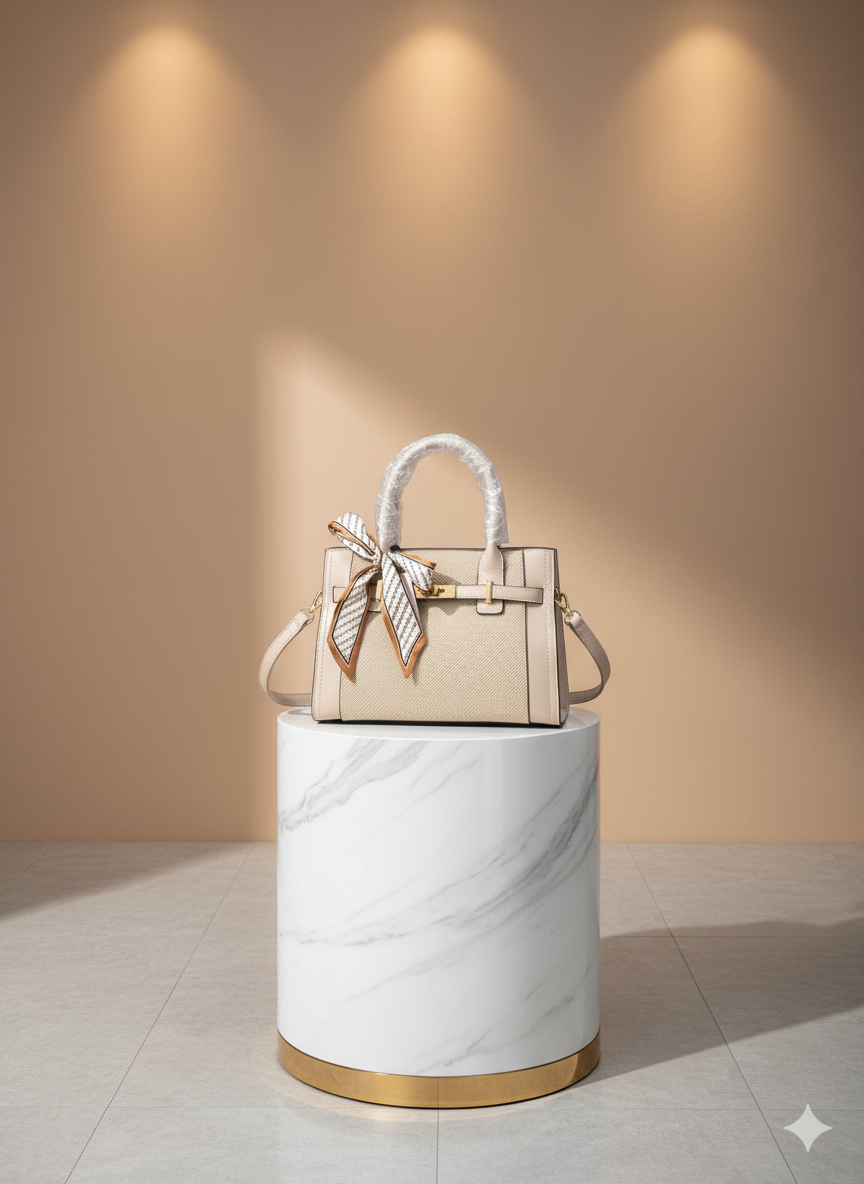 Cartera Elegante con Lazo - crema